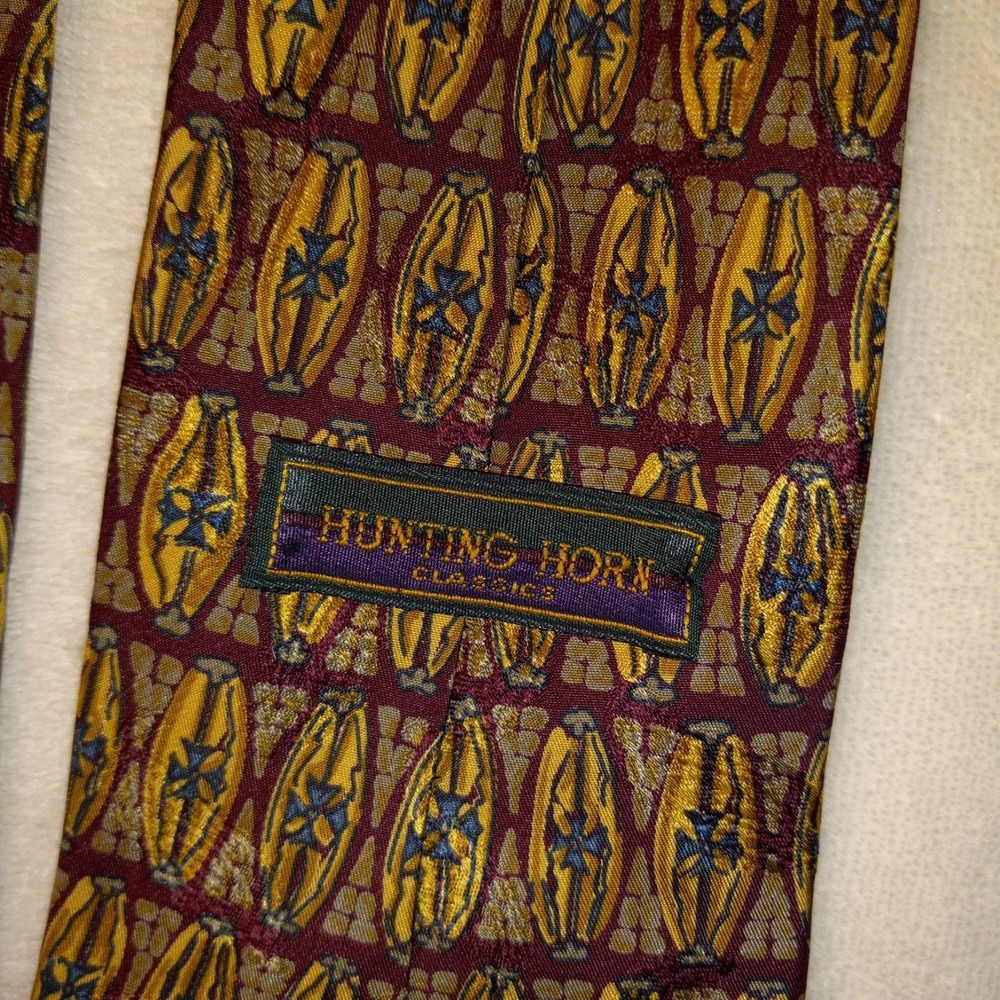 Hunting Horn Mens Silk Tie 56"X3.75" Geometric IMPORTED FROM ITALY BYL.T.DESIGNS